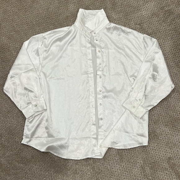 Vintage satin white button up with abalone shells - NEVER WORN - Picture 1 of 3
